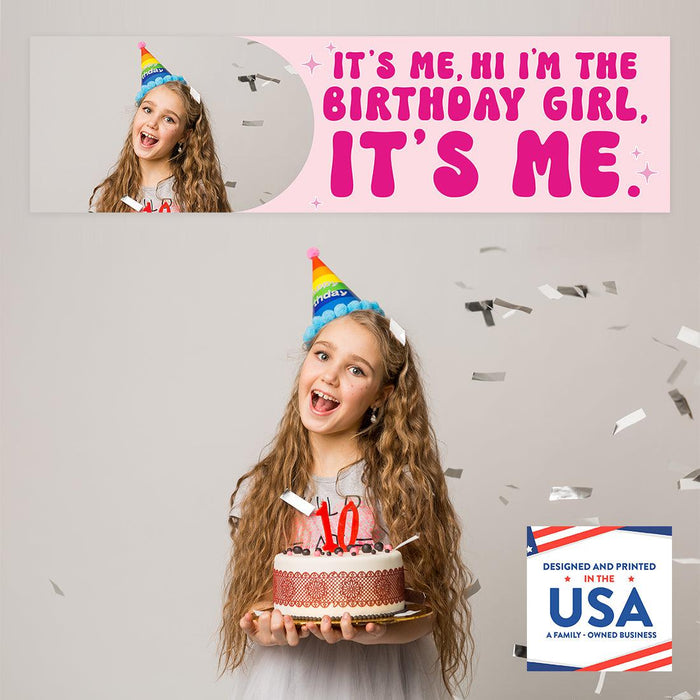 Custom Photo It's Me Hi I'm The Birthday Girl Its Me Banner, Disco Party Decorations, Set of 1-Set of 1-Andaz Press-Retro Hot Pink with Photo-