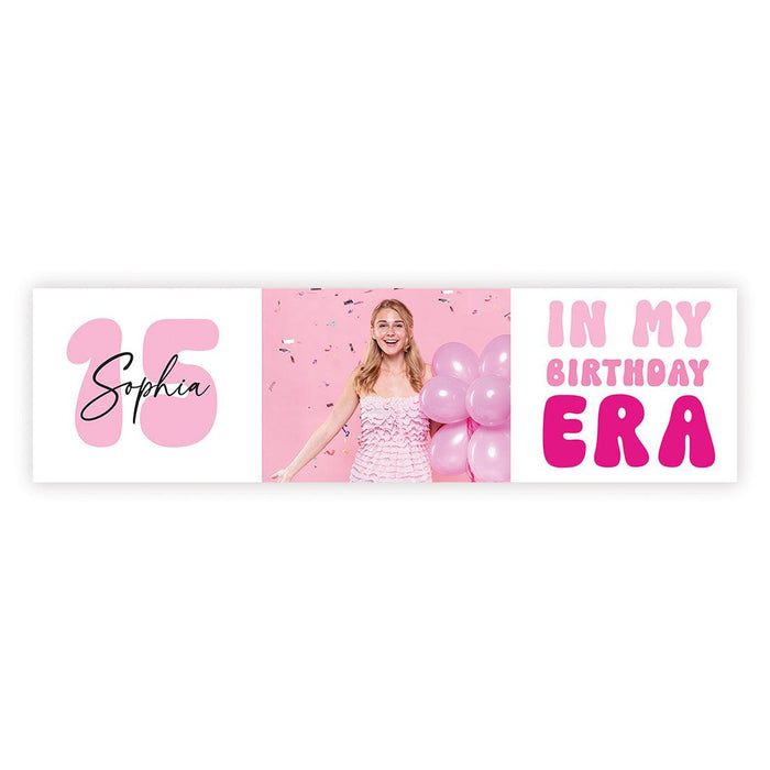 Custom Photo It's Me Hi I'm The Birthday Girl Its Me Banner, Disco Party Decorations, Set of 1-Set of 1-Andaz Press-Retro Hot Pink with Photo 1-