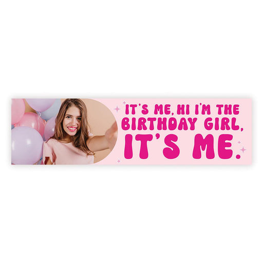 Custom Photo It's Me Hi I'm The Birthday Girl Its Me Banner, Disco Party Decorations, Set of 1-Set of 1-Andaz Press-Retro Hot Pink with Photo-