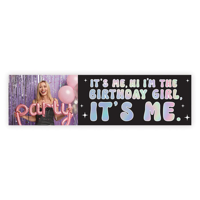 Custom Photo It's Me Hi I'm The Birthday Girl Its Me Banner, Disco Party Decorations, Set of 1-Set of 1-Andaz Press-Retro Iridescent with Photo-