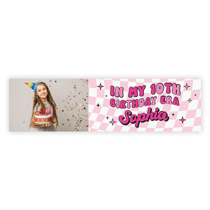 Custom Photo It's Me Hi I'm The Birthday Girl Its Me Banner, Disco Party Decorations, Set of 1-Set of 1-Andaz Press-Retro Pink Checkered with Photo-