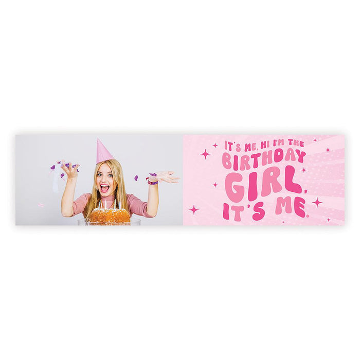 Custom Photo It's Me Hi I'm The Birthday Girl Its Me Banner, Disco Party Decorations, Set of 1-Set of 1-Andaz Press-Retro Pink with Photo-