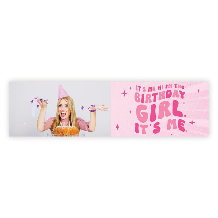 Custom Photo It's Me Hi I'm The Birthday Girl Its Me Banner, Disco Party Decorations, Set of 1-Set of 1-Andaz Press-Retro Pink with Photo-