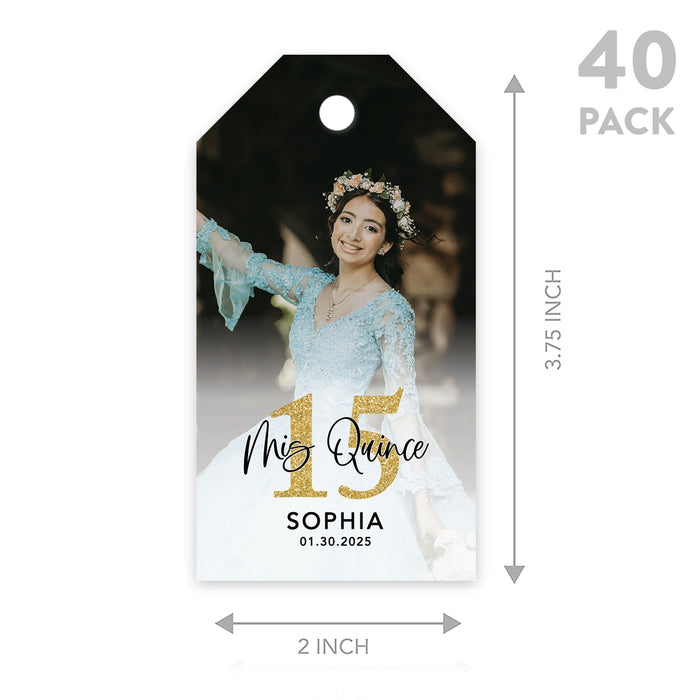 Custom Photo Quinceañera Favor Tags with String, Classic Thank You Gift Tags for Sweet 15, Set of 40-Set of 40-Andaz Press-Mis Quince Anos-