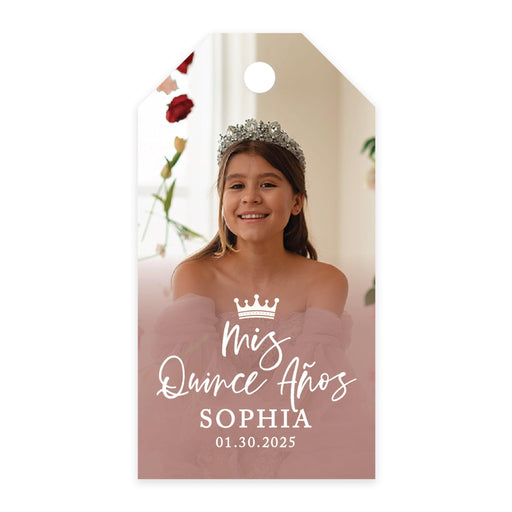 Custom Photo Quinceañera Favor Tags with String, Classic Thank You Gift Tags for Sweet 15, Set of 40-Set of 40-Andaz Press-Mis Quince Anos-