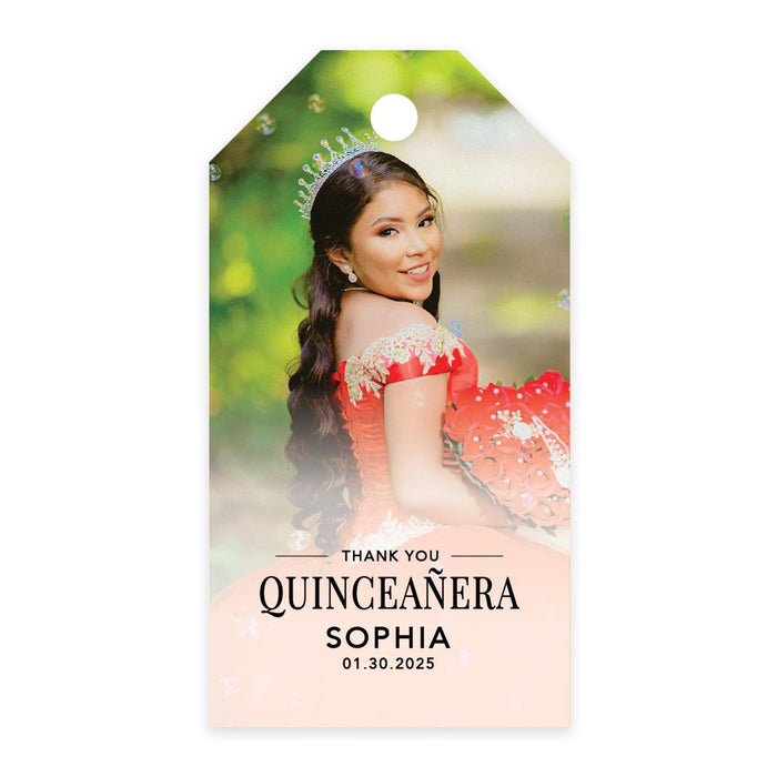 Custom Photo Quinceañera Favor Tags with String, Classic Thank You Gift Tags for Sweet 15, Set of 40-Set of 40-Andaz Press-Modern Thank You-