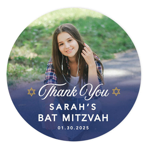 Custom Photo Round Bar/Bat Mitzvah Thank You Sticker Labels, Set of 40-Set of 40-Andaz Press-Thank You-