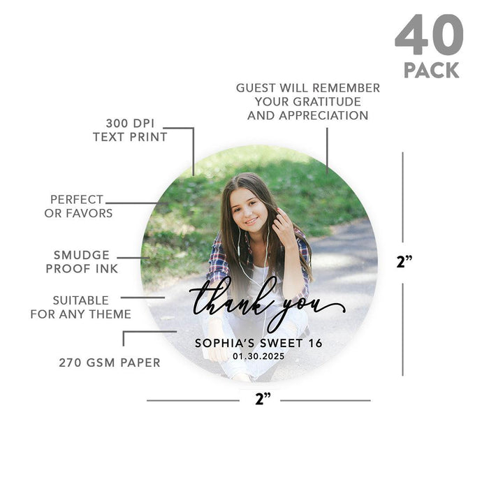 Custom Photo Round Sweet 16 Thank You Favor Stickers, Set of 40-Set of 40-Andaz Press-Ombre Fuchsia-