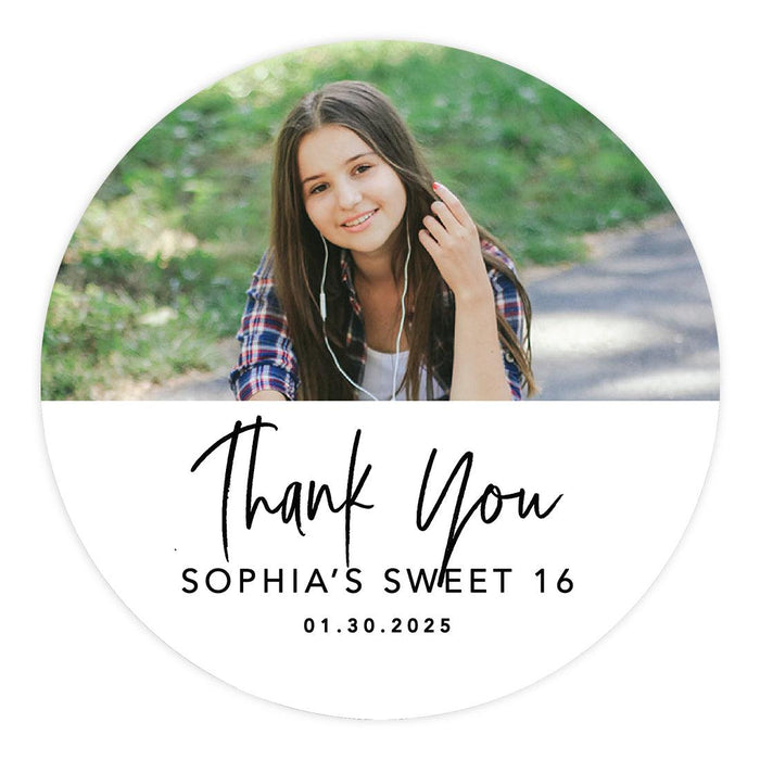 Custom Photo Round Sweet 16 Thank You Favor Stickers, Set of 40-Set of 40-Andaz Press-Ombre Fuchsia-