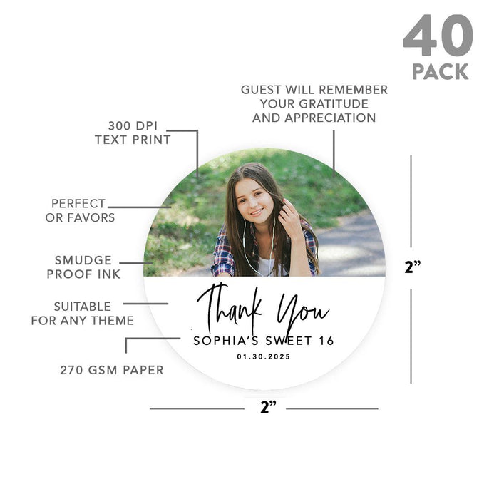 Custom Photo Round Sweet 16 Thank You Favor Stickers, Set of 40-Set of 40-Andaz Press-Ombre Fuchsia-