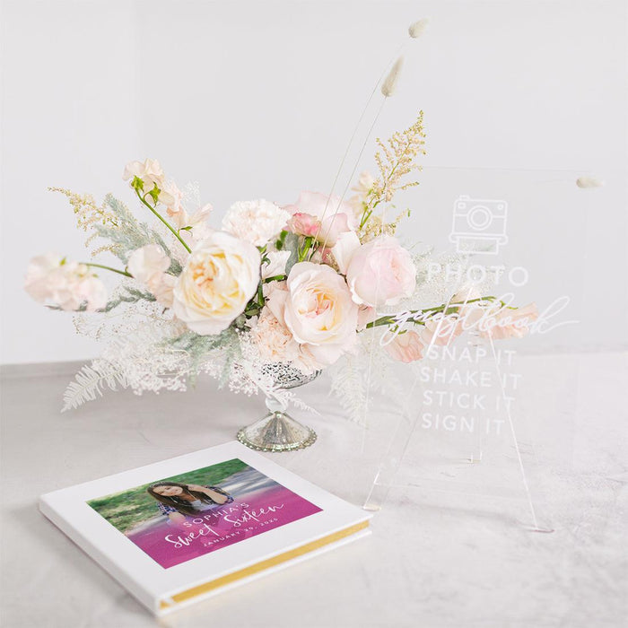 Custom Photo Sweet 16 Guestbook with Gold Accents, Hard Cover Photo Album, Set of 1-Set of 1-Andaz Press-Classic-