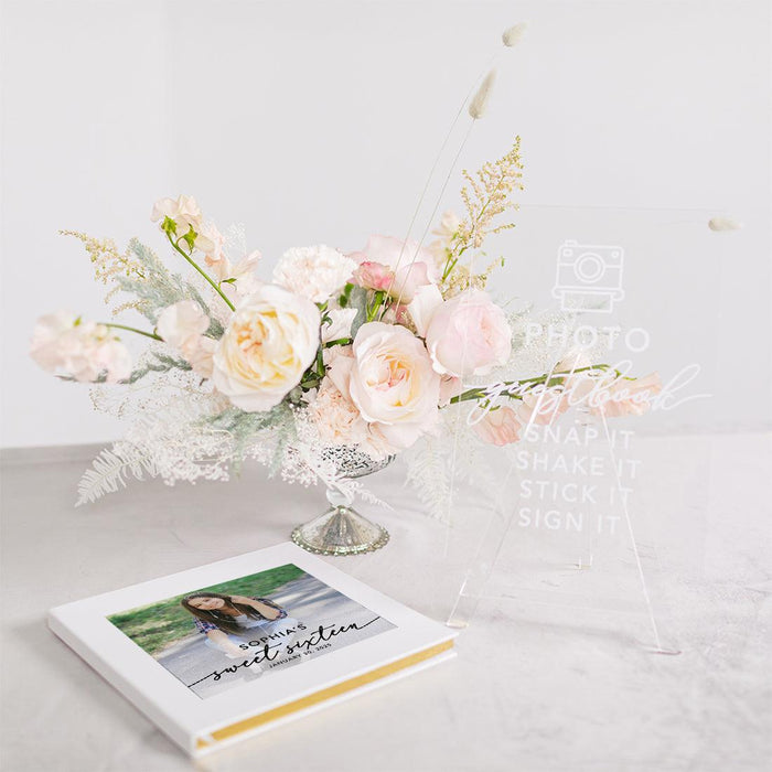 Custom Photo Sweet 16 Guestbook with Gold Accents, Hard Cover Photo Album, Set of 1-Set of 1-Andaz Press-Classic-