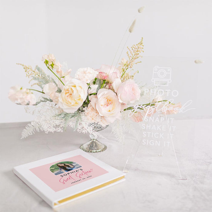 Custom Photo Sweet 16 Guestbook with Gold Accents, Hard Cover Photo Album, Set of 1-Set of 1-Andaz Press-Classic-
