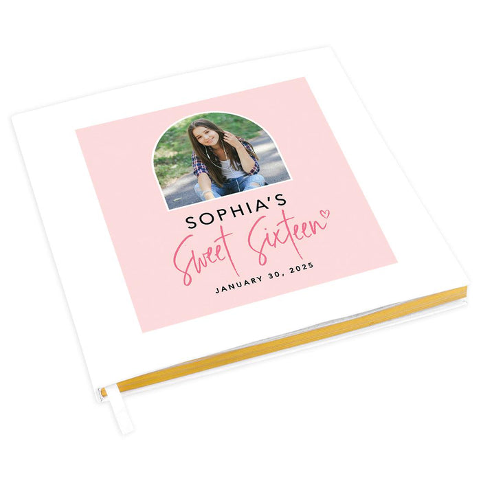 Custom Photo Sweet 16 Guestbook with Gold Accents, Hard Cover Photo Album, Set of 1-Set of 1-Andaz Press-Minimal Half Arch-