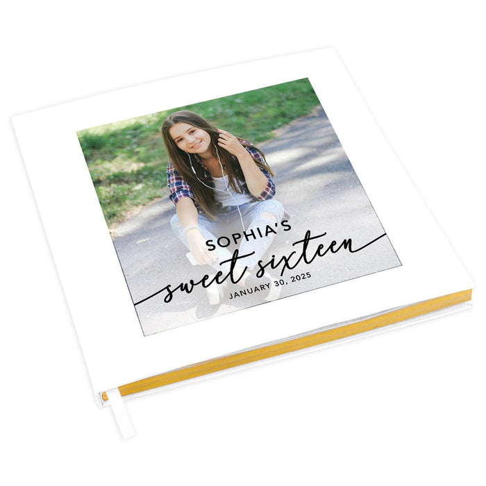 Custom Photo Sweet 16 Guestbook with Gold Accents, Hard Cover Photo Album, Set of 1-Set of 1-Andaz Press-Classic-