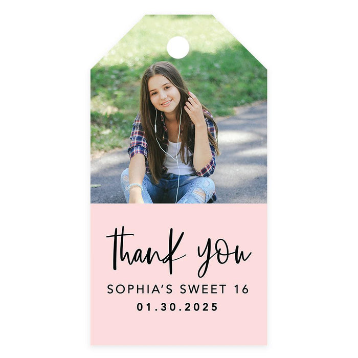 Custom Photo Sweet 16 Thank You Favor Tags with String, Set of 60-Set of 61-Andaz Press-Classic Blush Pink-