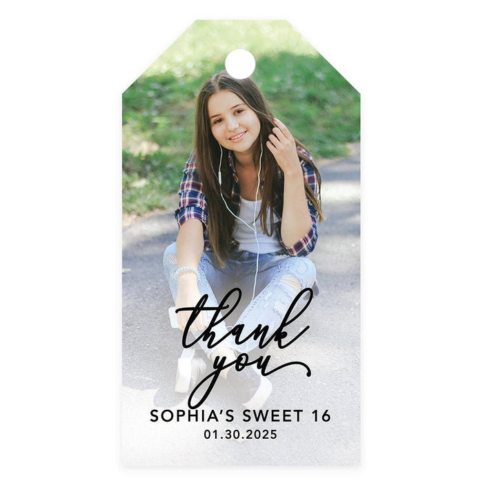 Custom Photo Sweet 16 Thank You Favor Tags with String, Set of 60-Set of 61-Andaz Press-Classic Script-