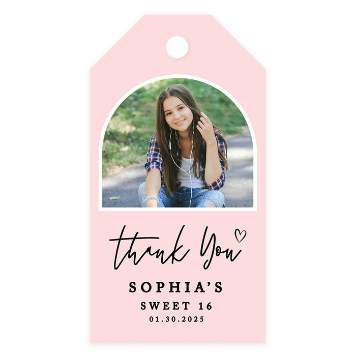 Custom Photo Sweet 16 Thank You Favor Tags with String, Set of 60-Set of 61-Andaz Press-Modern Half Arch-