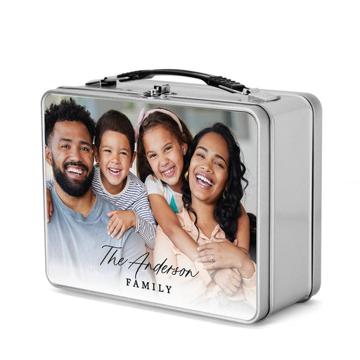Custom Photo & Text Retro Style Stainless Steel Kids Lunch Box, Set of 1-Set of 1-Andaz Press-Custom Photo & Text-