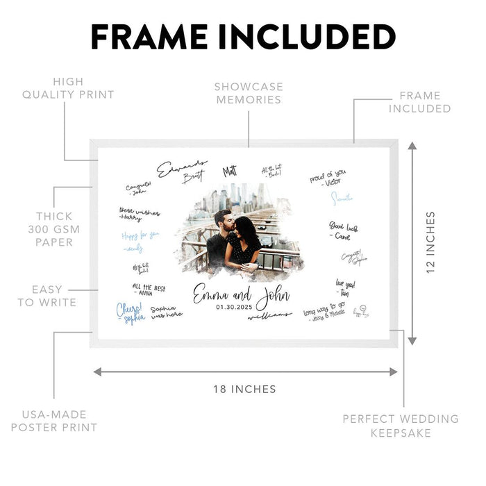 Custom Photo Wedding Signature Frame Guest Book Alternative, Set of 1-Set of 1-Andaz Press-Watercolor Frame-