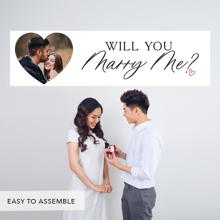 Custom Photo Will You Marry Me Sign Banner, Proposal and Valentine's Day Decor Ideas, Set of 1-Set of 1-Andaz Press-Red Hearts Photo Will You Marry Me?-