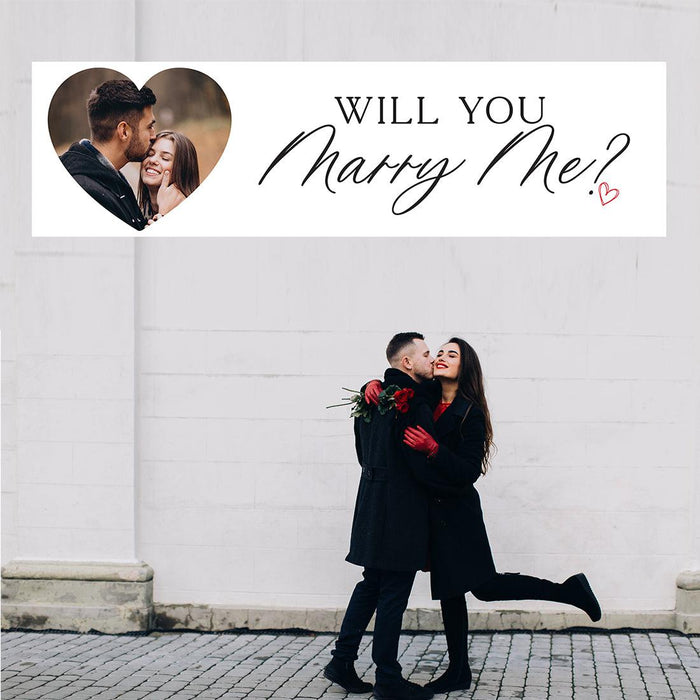 Custom Photo Will You Marry Me Sign Banner, Proposal and Valentine's Day Decor Ideas, Set of 1-Set of 1-Andaz Press-Red Hearts Photo Will You Marry Me?-