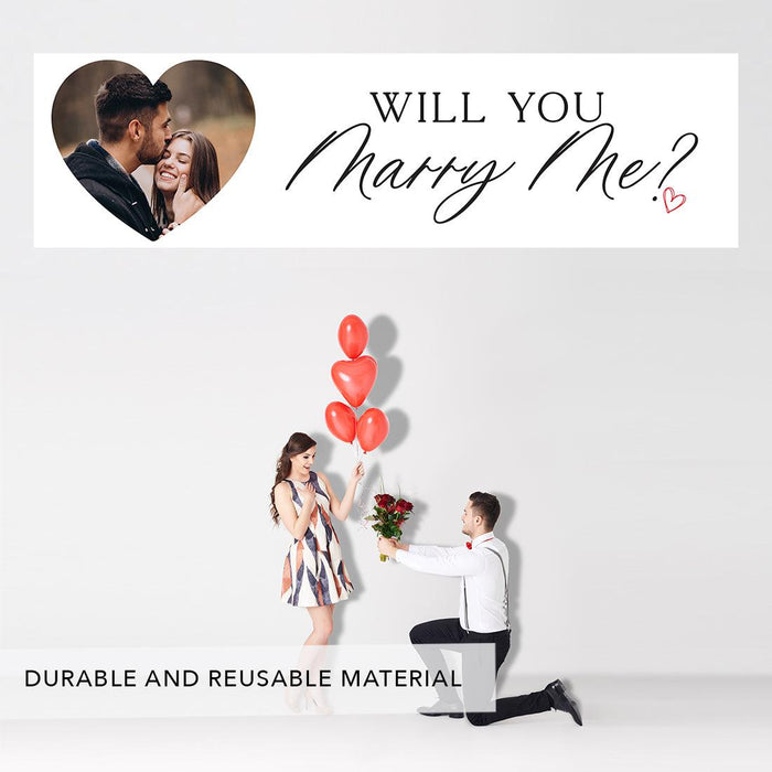 Custom Photo Will You Marry Me Sign Banner, Proposal and Valentine's Day Decor Ideas, Set of 1-Set of 1-Andaz Press-Red Hearts Photo Will You Marry Me?-