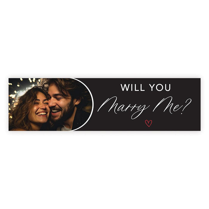 Custom Photo Will You Marry Me Sign Banner, Proposal and Valentine's Day Decor Ideas, Set of 1-Set of 1-Andaz Press-Red Hearts Photo Will You Marry Me?-