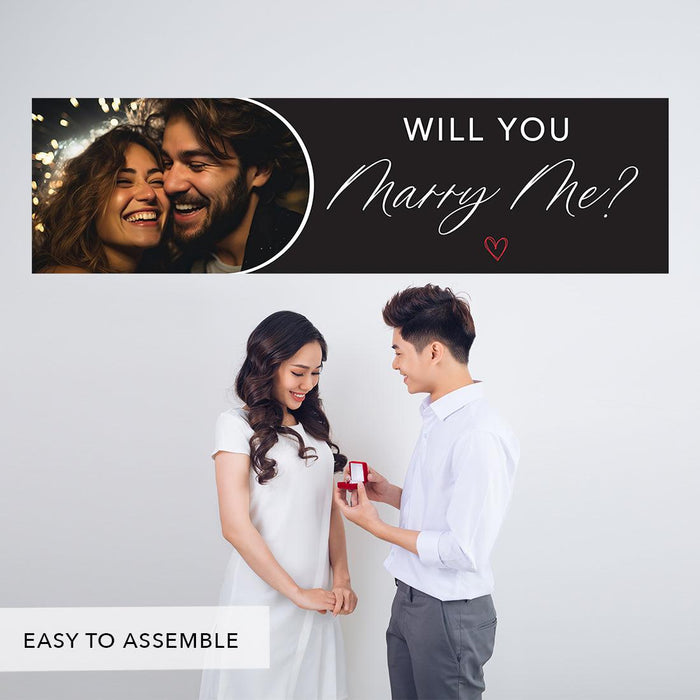 Custom Photo Will You Marry Me Sign Banner, Proposal and Valentine's Day Decor Ideas, Set of 1-Set of 1-Andaz Press-Red Hearts Photo Will You Marry Me?-