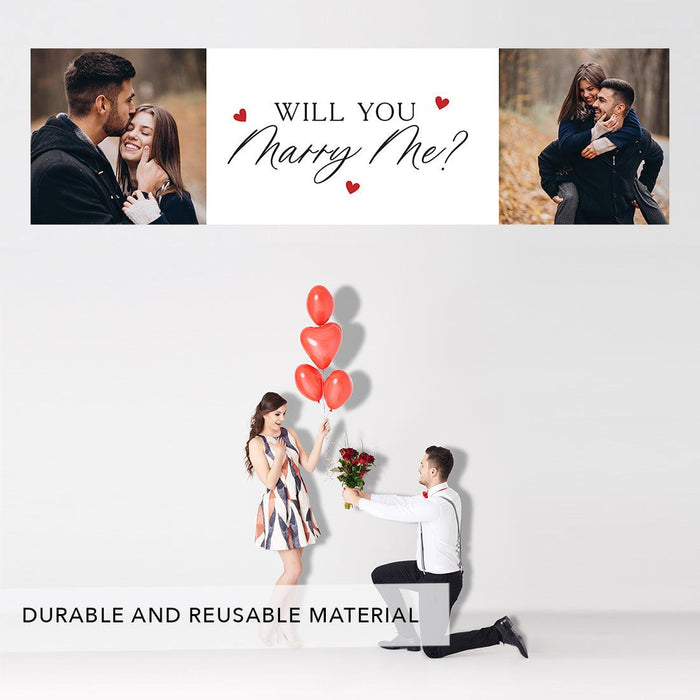 Custom Photo Will You Marry Me Sign Banner, Proposal and Valentine's Day Decor Ideas, Set of 1-Set of 1-Andaz Press-Red Hearts Photo Will You Marry Me?-