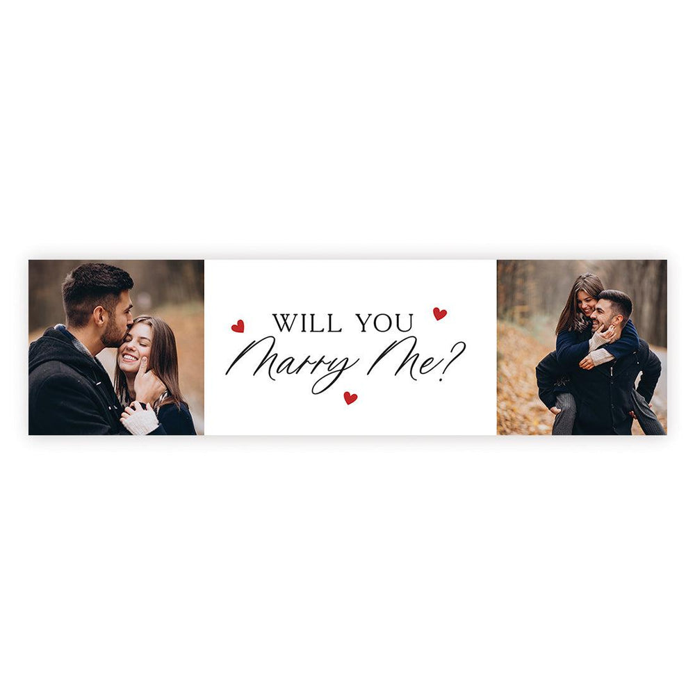 Custom Photo Will You Marry Me Sign Banner, Proposal and Valentine's Day Decor Ideas, Set of 1-Set of 1-Andaz Press-Red Hearts Photo Will You Marry Me?-