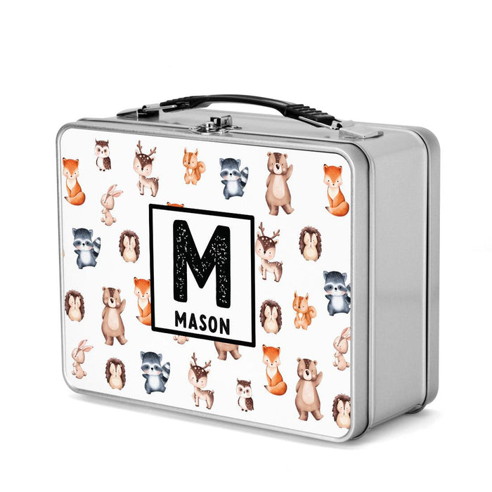 Custom Retro Style Stainless Steel Kids Lunch Box, Set of 1-Set of 1-Andaz Press-Pink & Purple Dinosaurs-