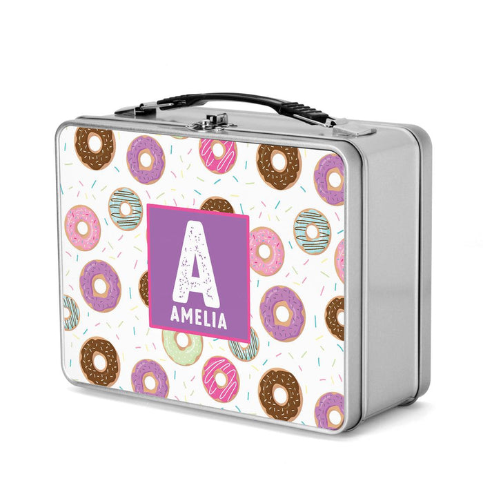 Custom Retro Style Stainless Steel Kids Lunch Box, Set of 1-Set of 1-Andaz Press-Pink & Purple Dinosaurs-