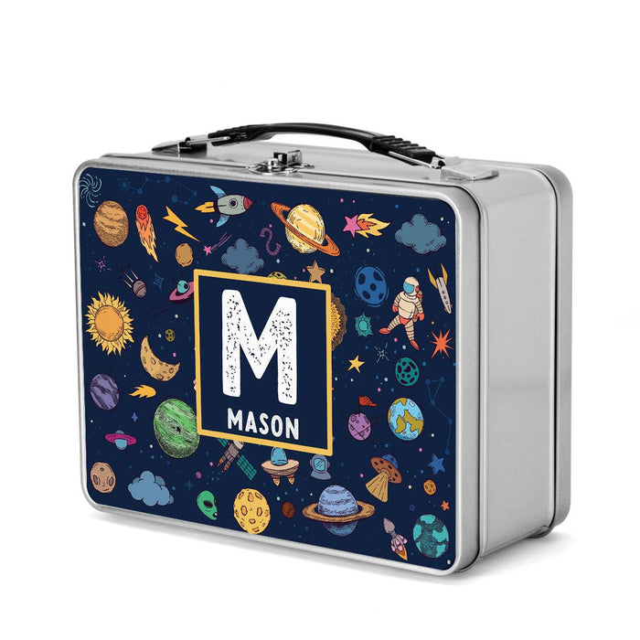 Custom Retro Style Stainless Steel Kids Lunch Box, Set of 1-Set of 1-Andaz Press-Pink & Purple Dinosaurs-