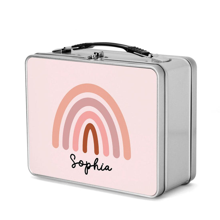 Custom Retro Style Stainless Steel Kids Lunch Box, Set of 1-Set of 1-Andaz Press-Pink & Purple Dinosaurs-