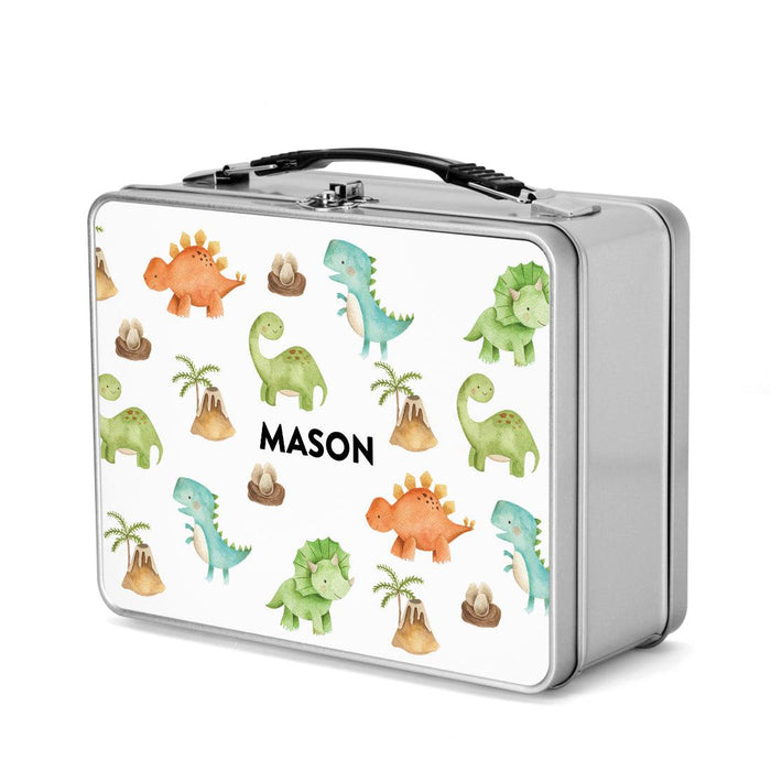 Custom Retro Style Stainless Steel Kids Lunch Box, Set of 1-Set of 1-Andaz Press-Baby Dinosaurs-