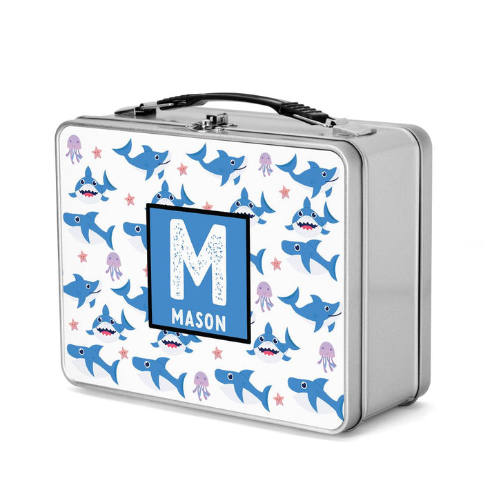 Custom Retro Style Stainless Steel Kids Lunch Box, Set of 1-Set of 1-Andaz Press-Baby Sharks-