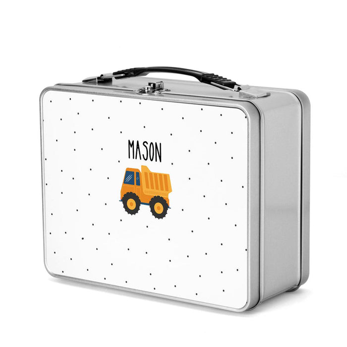 Custom Retro Style Stainless Steel Kids Lunch Box, Set of 1-Set of 1-Andaz Press-Construction Truck-