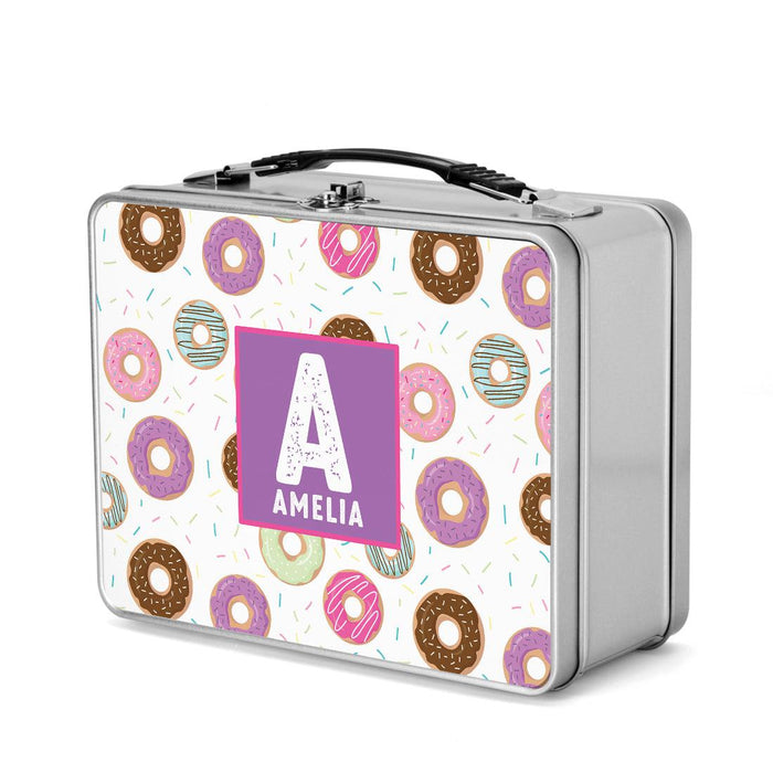 Custom Retro Style Stainless Steel Kids Lunch Box, Set of 1-Set of 1-Andaz Press-Donuts-