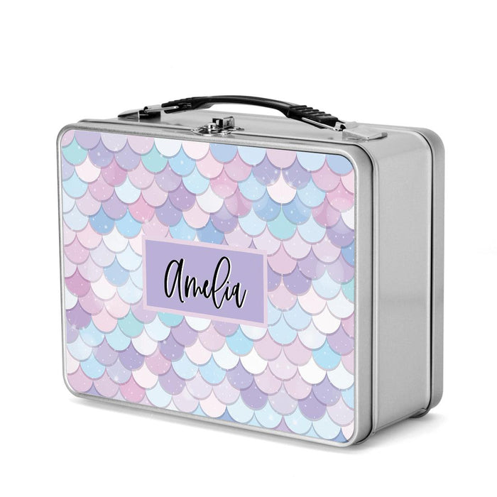 Custom Retro Style Stainless Steel Kids Lunch Box, Set of 1-Set of 1-Andaz Press-Mermaid Scales-