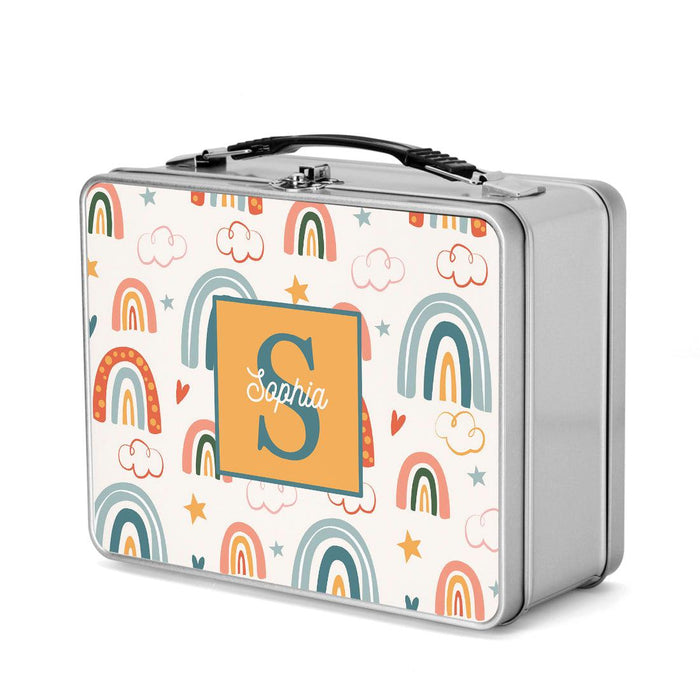 Custom Retro Style Stainless Steel Kids Lunch Box, Set of 1-Set of 1-Andaz Press-Rainbows-