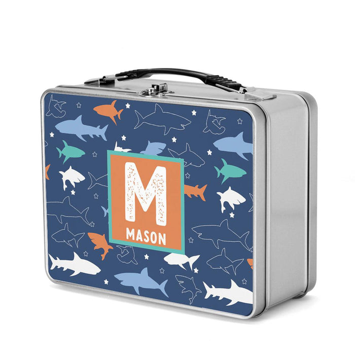 Custom Retro Style Stainless Steel Kids Lunch Box, Set of 1-Set of 1-Andaz Press-Sharks-