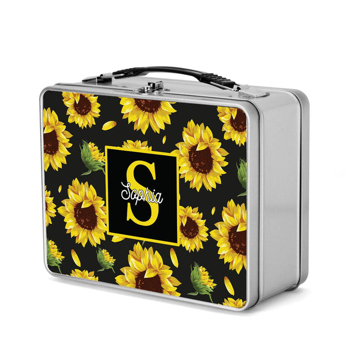 Custom Retro Style Stainless Steel Kids Lunch Box, Set of 1-Set of 1-Andaz Press-Sunflowers-