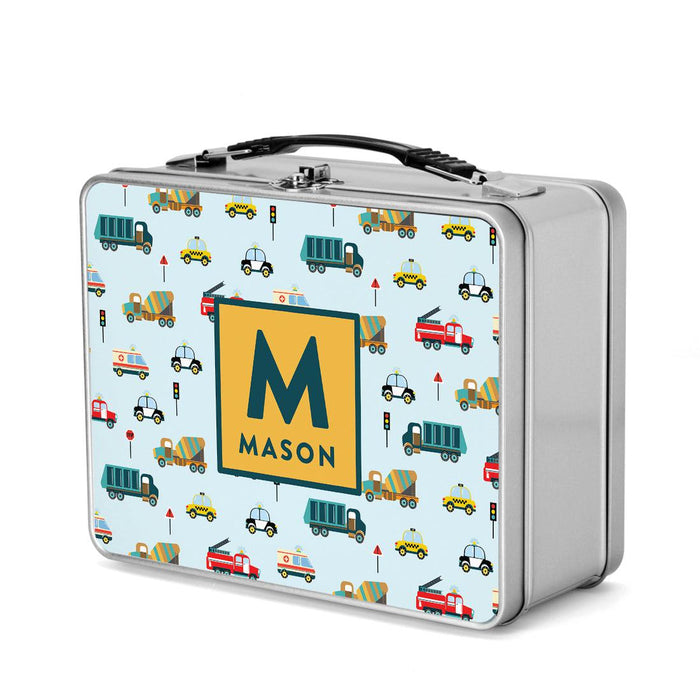 Custom Retro Style Stainless Steel Kids Lunch Box, Set of 1-Set of 1-Andaz Press-Transport Vehicles-