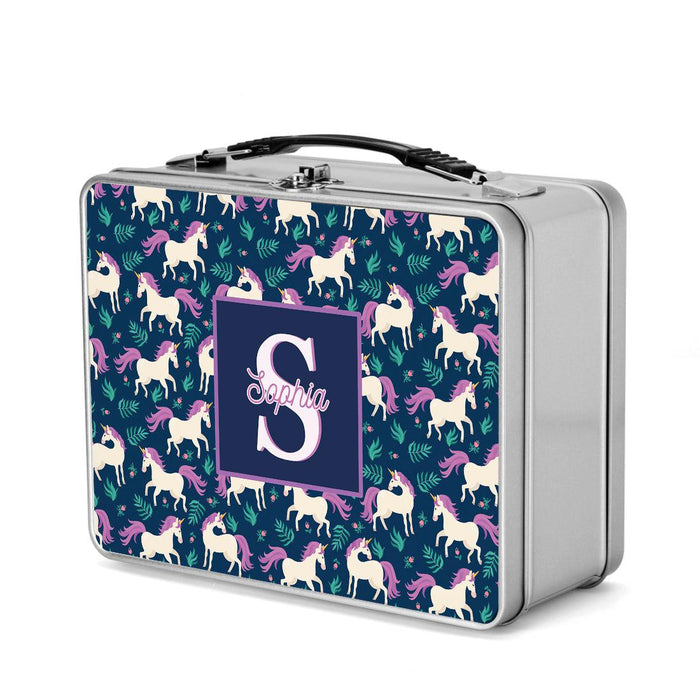 Custom Retro Style Stainless Steel Kids Lunch Box, Set of 1-Set of 1-Andaz Press-Unicorn-