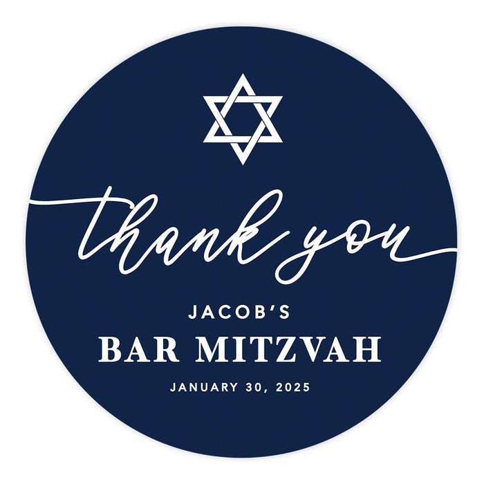 Custom Round Bar/Bat Mitzvah Thank You Sticker Labels, Set of 40-Set of 40-Andaz Press-Modern Script-