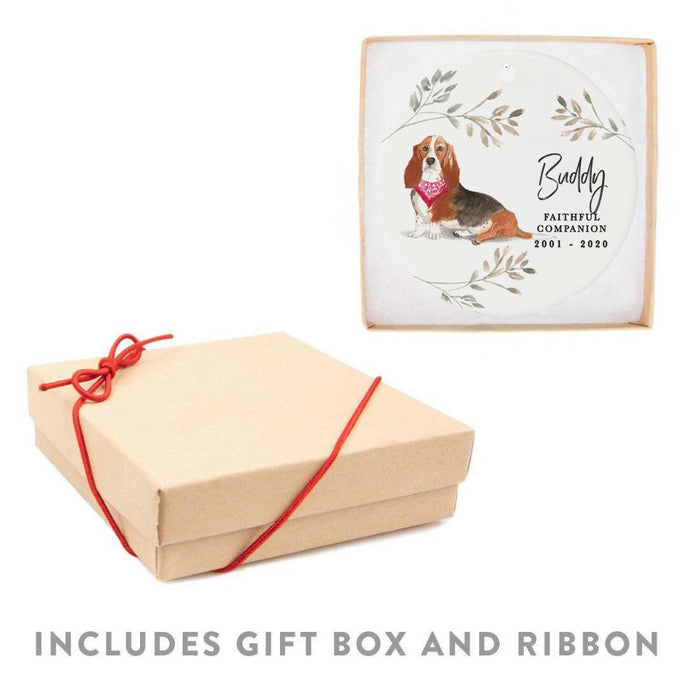Custom Round Ceramic Christmas Dog Memorial Ornament, Faithful Companion Bulk Pack-Set of 6-Andaz Press-Basset Hound-