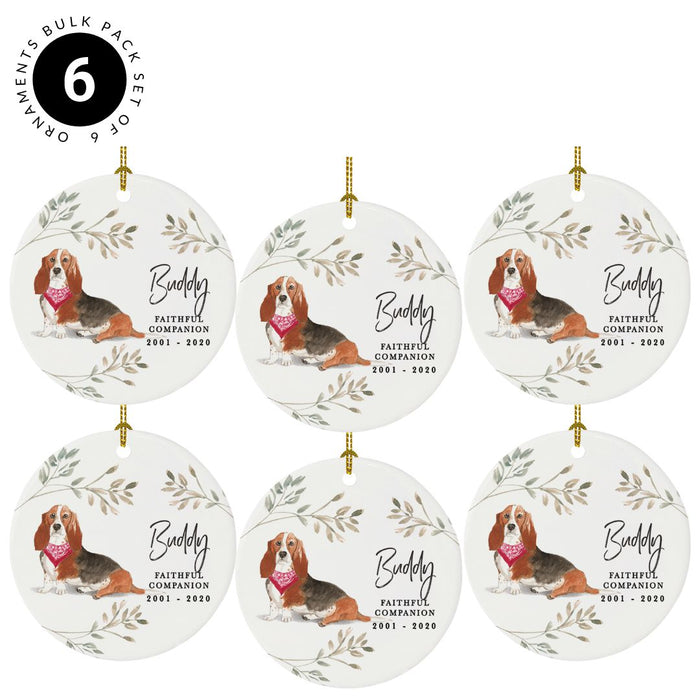 Custom Round Ceramic Christmas Dog Memorial Ornament, Faithful Companion Bulk Pack-Set of 6-Andaz Press-Basset Hound-