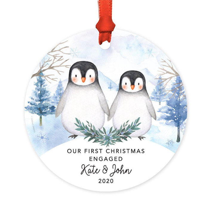 Custom Round Christmas Ornament, Baby Miller Due, Watercolor Winter Penguins on Snow-Set of 1-Andaz Press-Baby-