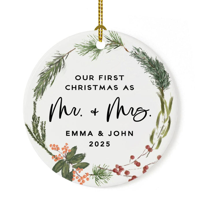 Custom Round Porcelain Wedding Christmas Tree Ornament Keepsake Gift-Set of 1-Andaz Press-Anniversary-